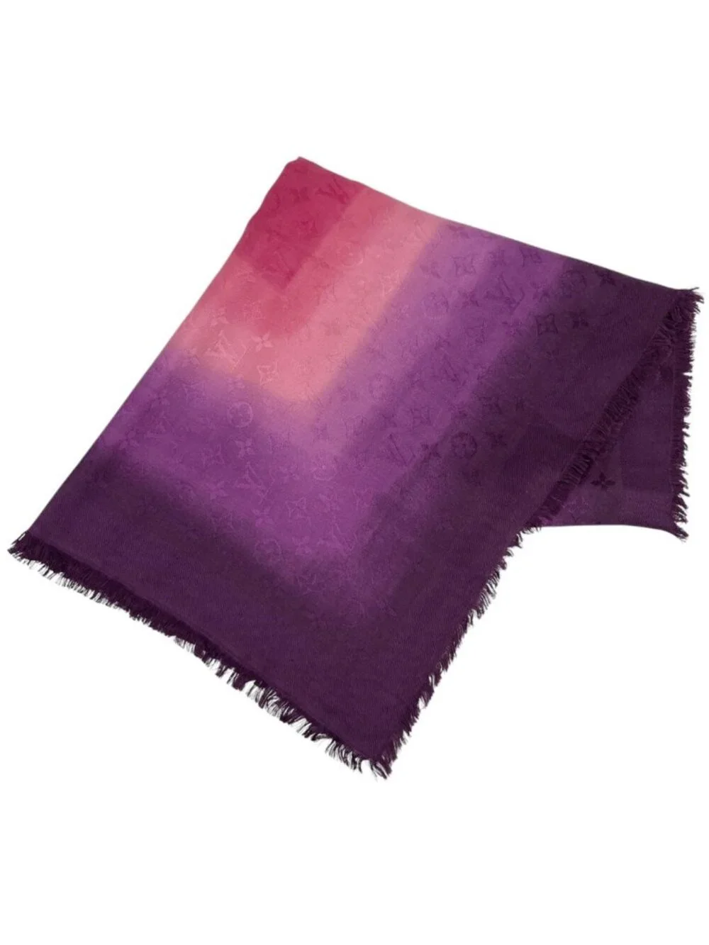 Louis Vuitton Shawl Monogram Silk Wool Pink Purple Scarf